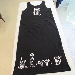 Vintage Cite Cotton B&W Cats Tank Dress USA Made Large